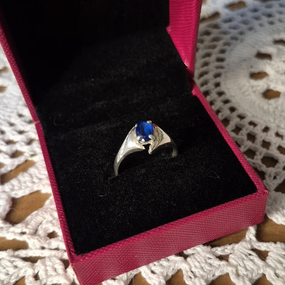 Vintage Blue Gemstone & 925 Silver Ring sz 7 - Picture 10 of 14